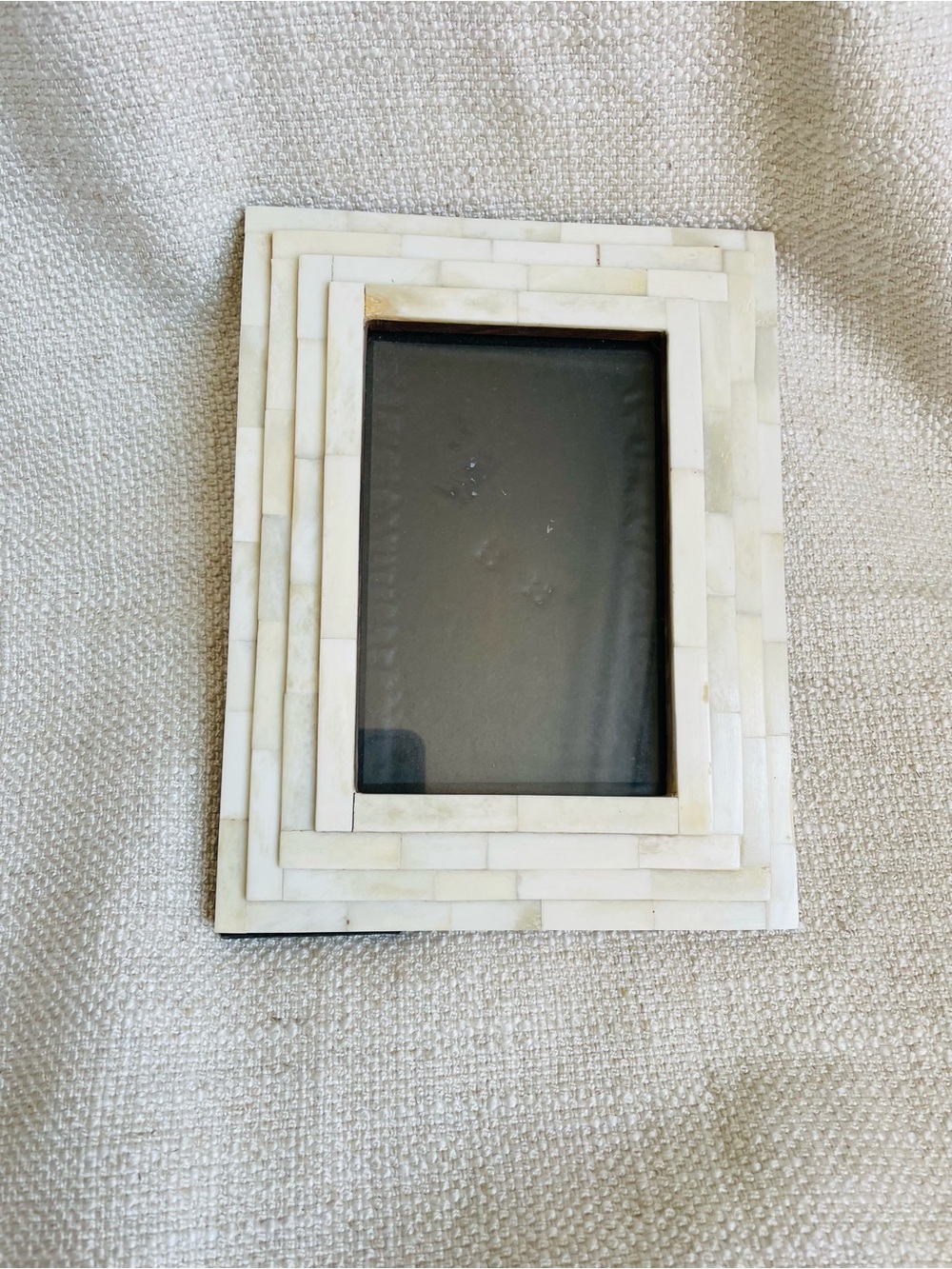 Vintage Buffalo Bone Wood Mosaic Inlay Picture Frame Fits 4x6" Photo